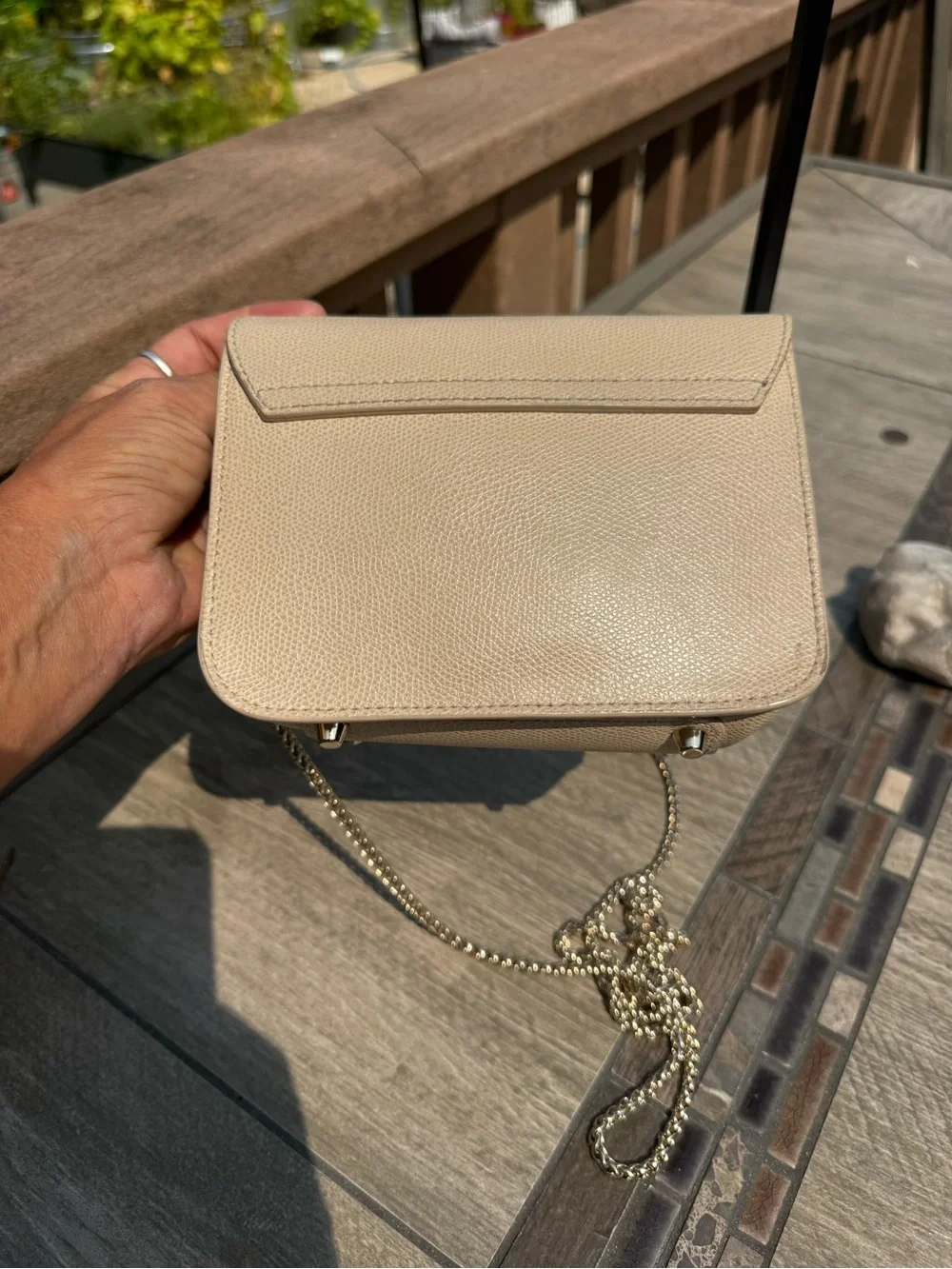 EUC Furla Metropolis Mini Beige Leather Crossbody Bag